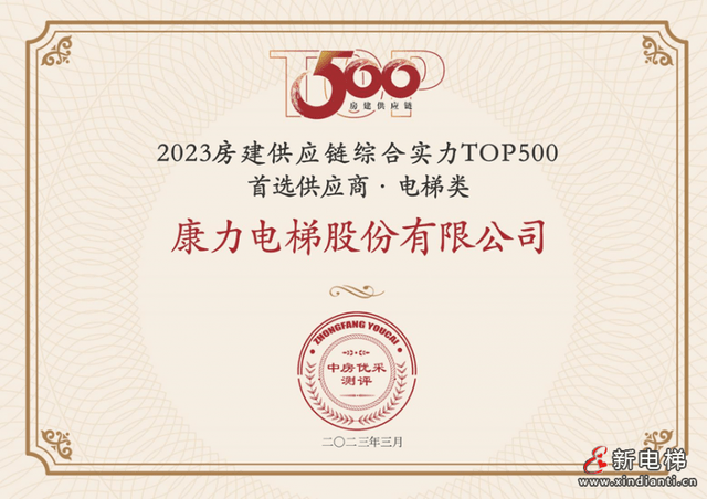 麻将胡了康力电梯连续11年荣膺房建供应链TOP500-首选供应商·电梯类10强！